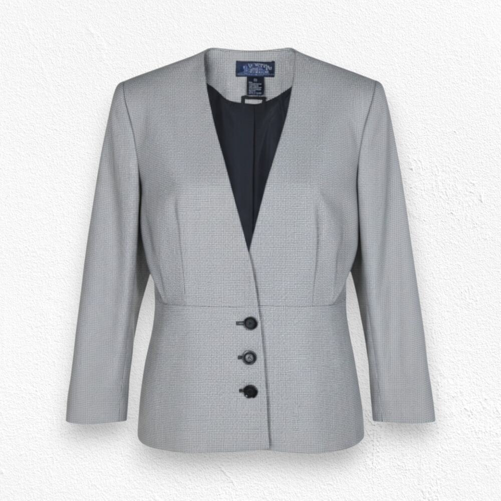 1980s Vintage Black Houndstooth E.H. Woods Power Suit Jacket Blazer Size 10